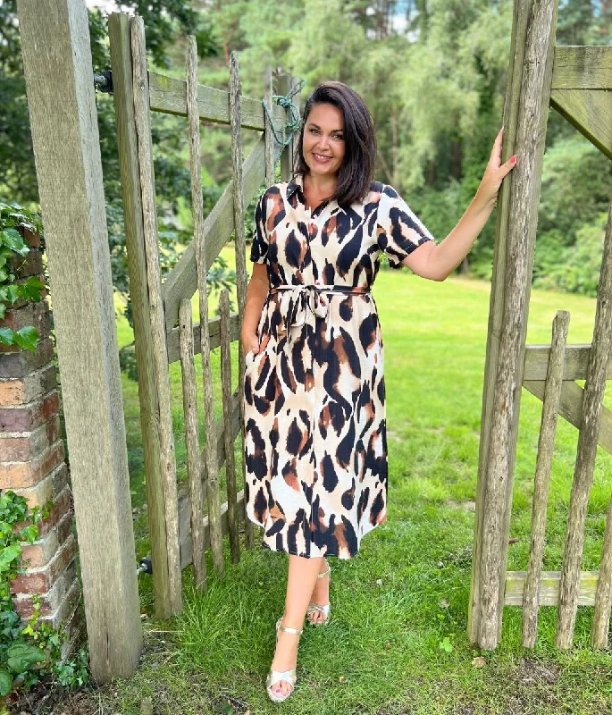 Brown Leopard Print Midi Dress