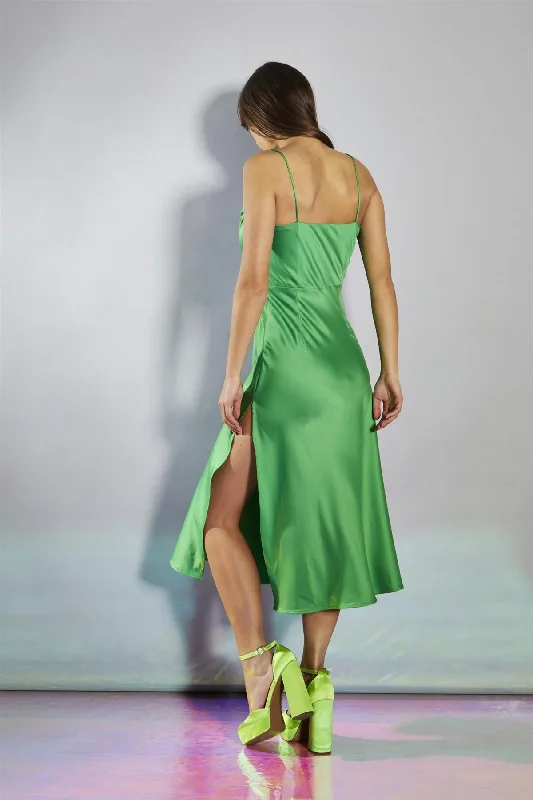 Green Corseted Bias-Cut Midi-Dress