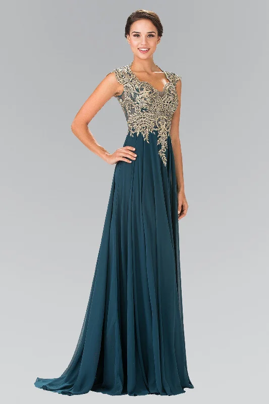 Long Sleeveless Dress with Gold Applique by Elizabeth K GL2229