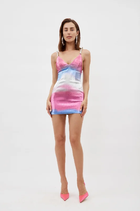 Ombre Pink Multi Crystal Mini Dress