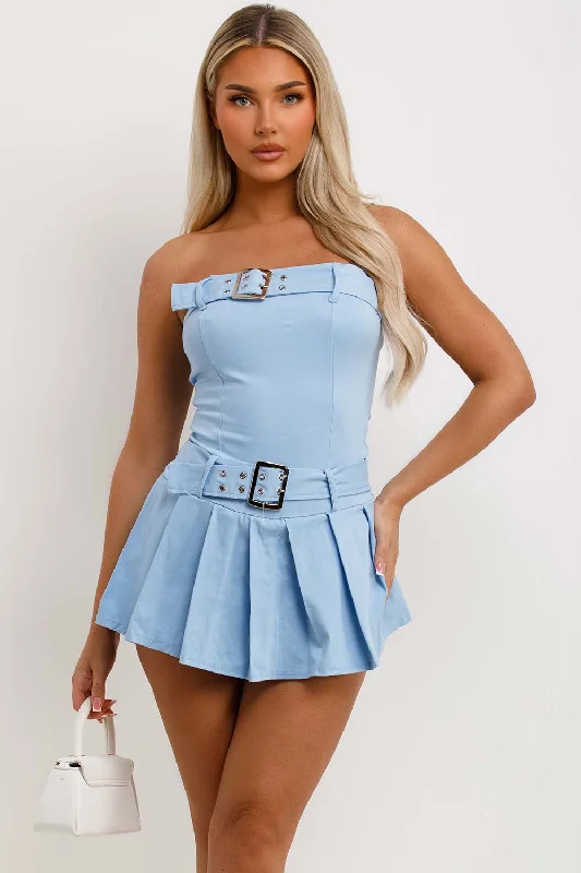 Pleated Skort Dress With Buckle Detail Sky Blue