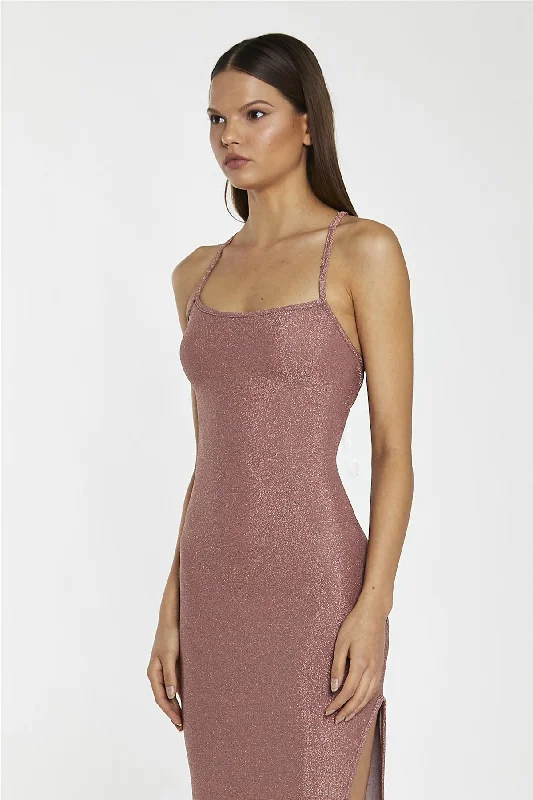 Rose-Glitter Lace-Up Back Midaxi-Dress