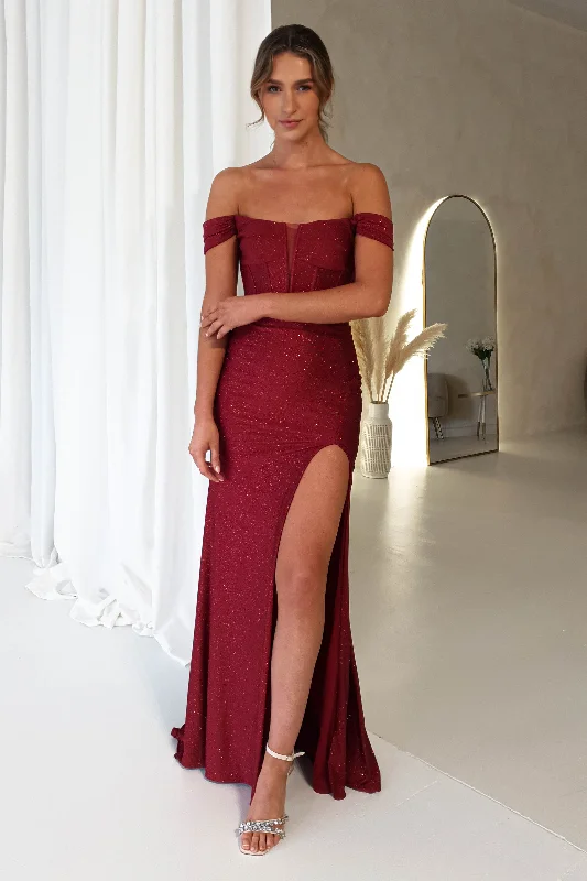 Suzannah Glitter Gown | Dark Red