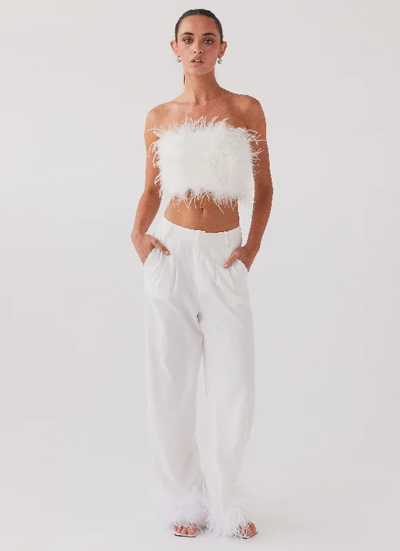 The Night Is Ours Feather Crop Top - White