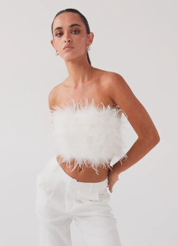 The Night Is Ours Feather Crop Top - White