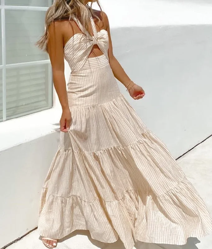 Elegant Halter Beach Boho Backless Maxi Dress