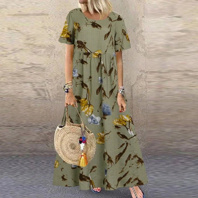 Printed Sundress Casual High Waist Fashion Summer Maxi Dress