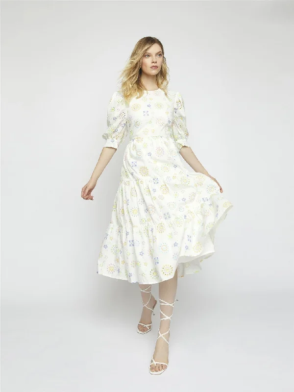 White Pastel Broderie Midi Dress