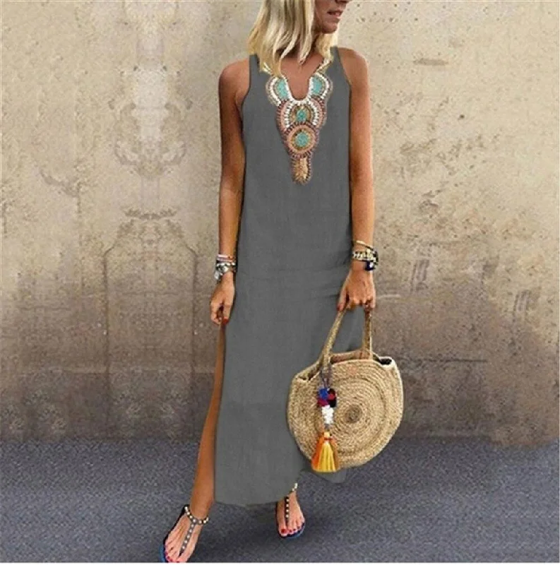 FashionSierra - Casual Boho Floral Summer Holiday Long Loose Sundress