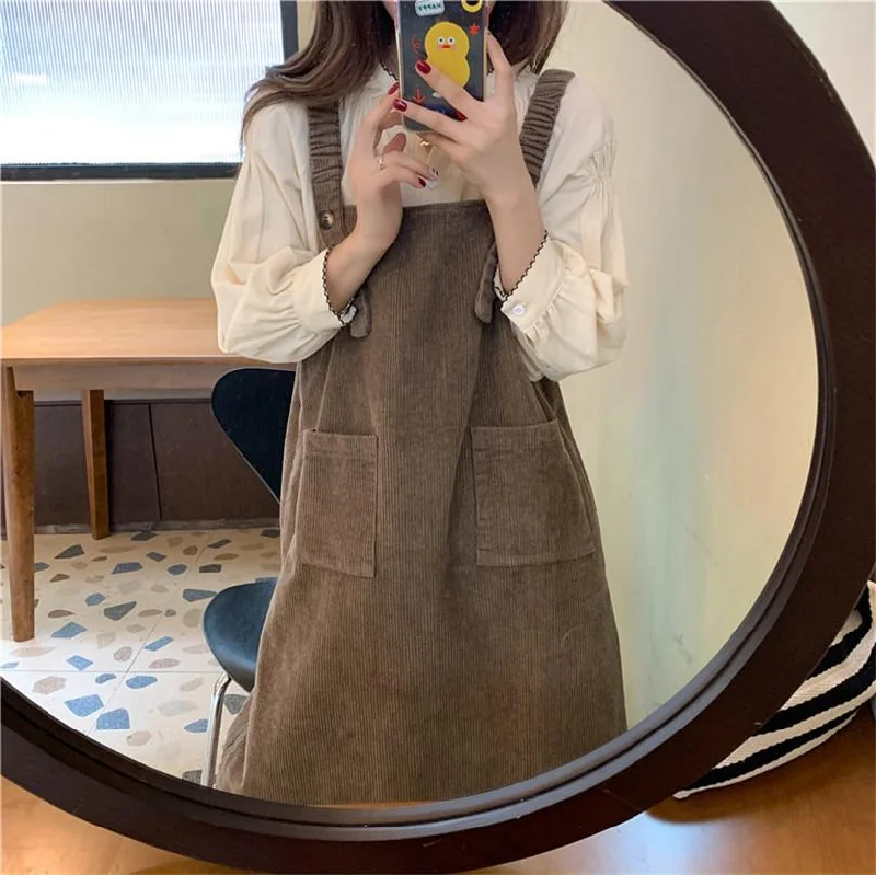 Women's Korean Fashion Corduroy Overall Dresses