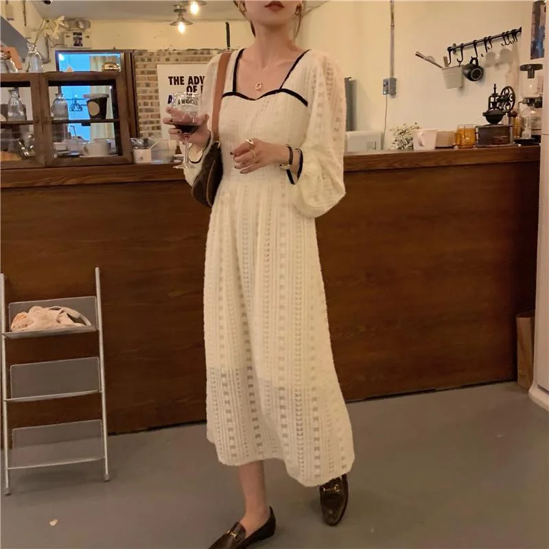 Women's Korean Fashion V-neck Ripped Autumn Dresses