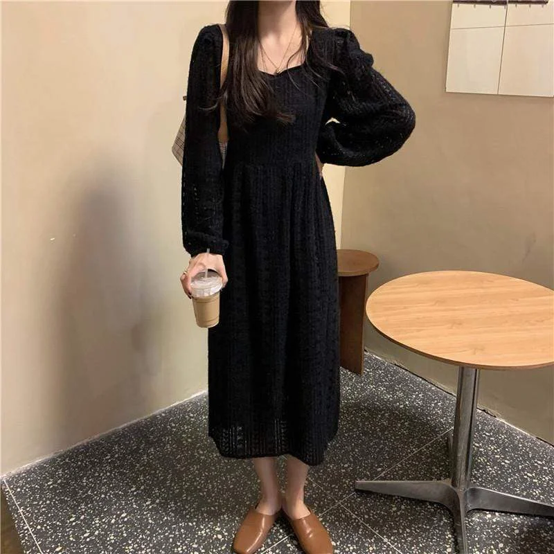 Women's Korean Fashion V-neck Ripped Autumn Dresses