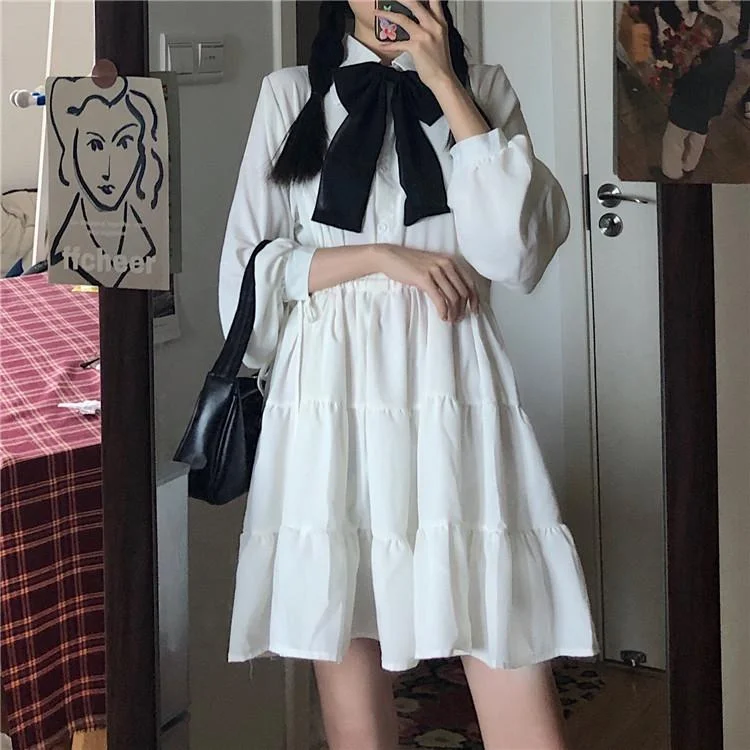 Women's Sweet Pure Color Pure Color Dresses With Bowknot