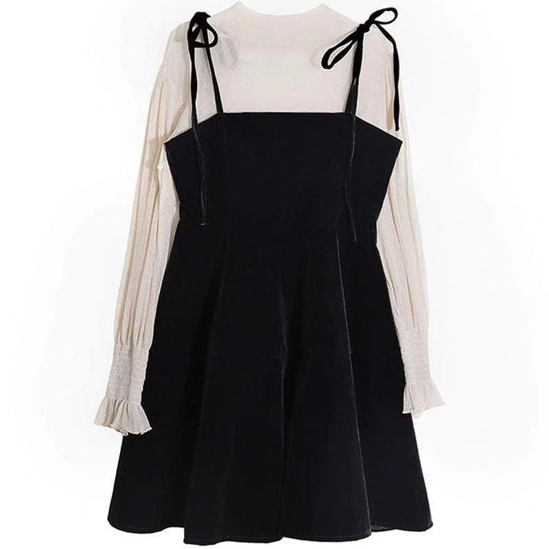 Women's Vintage Black Swan Velet Slip Dresses With Flash Lace Sweatshirts