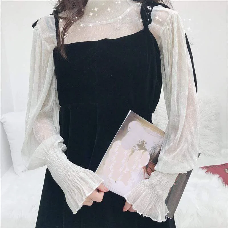 Women's Vintage Black Swan Velet Slip Dresses With Flash Lace Sweatshirts