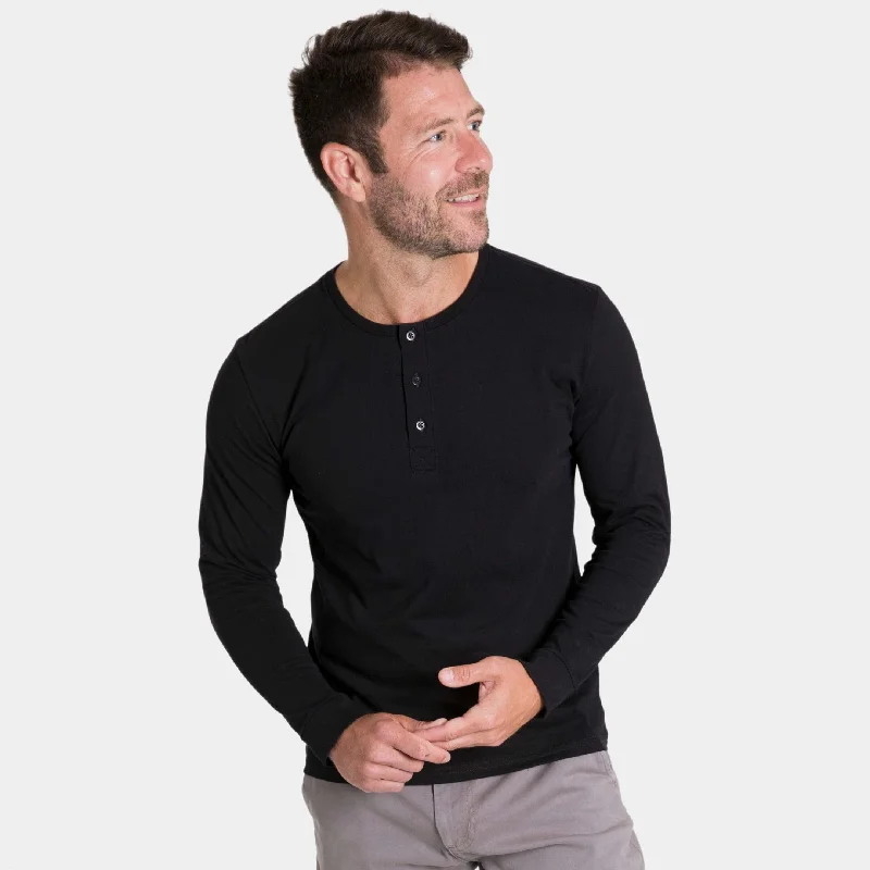 Black Long Sleeve Pima Cotton Henley