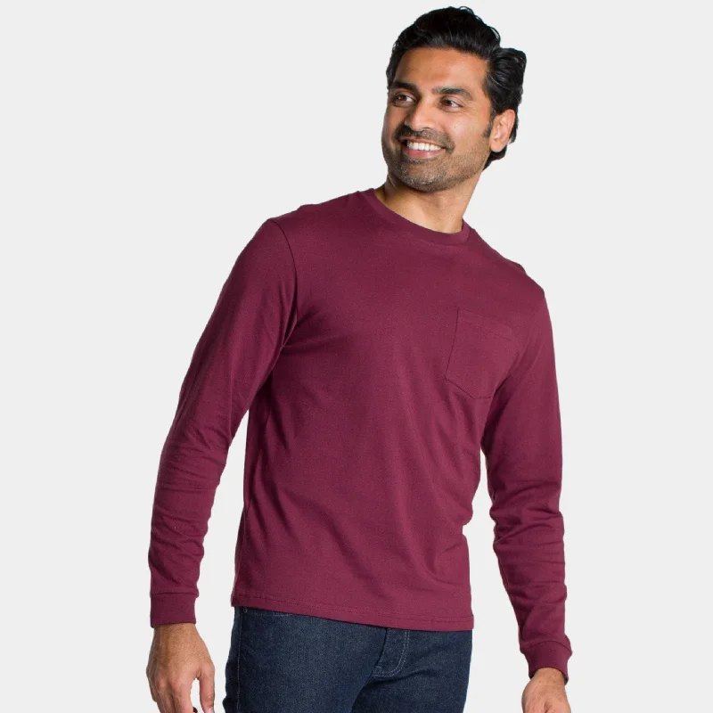 Burgundy Long Sleeve Pocket Tee