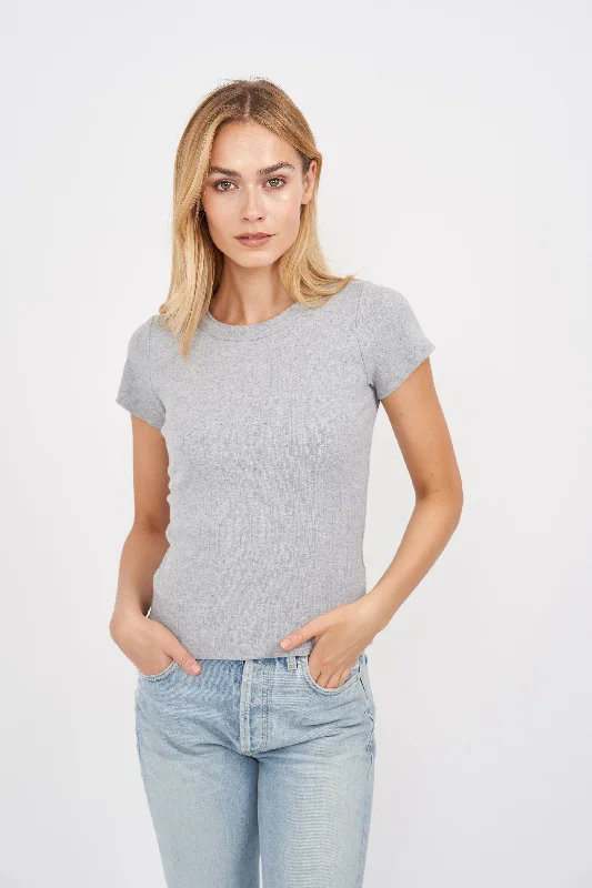 Pointelle Crewneck Tee - Grey