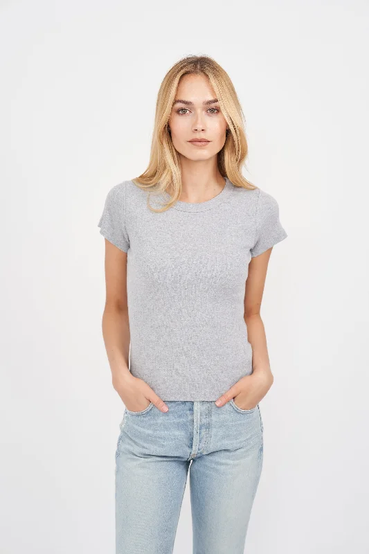 Pointelle Crewneck Tee - Grey