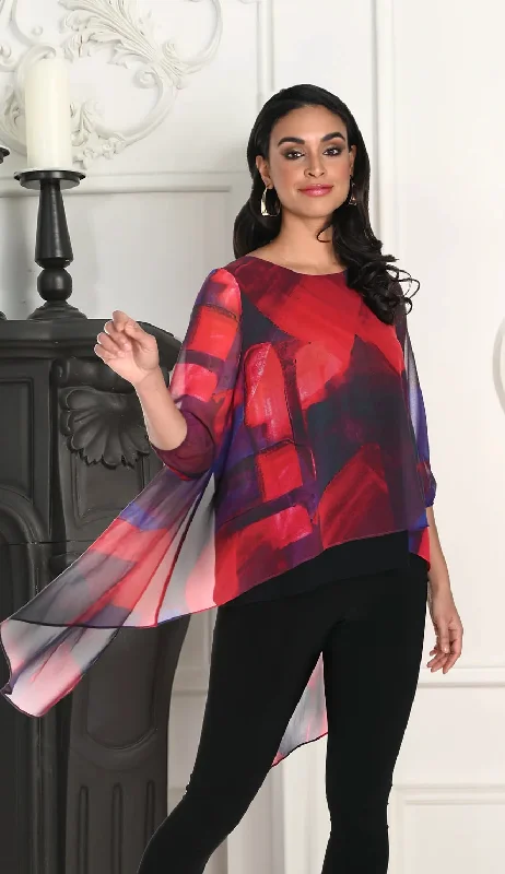 Frank Lyman Red Black Abstract Top