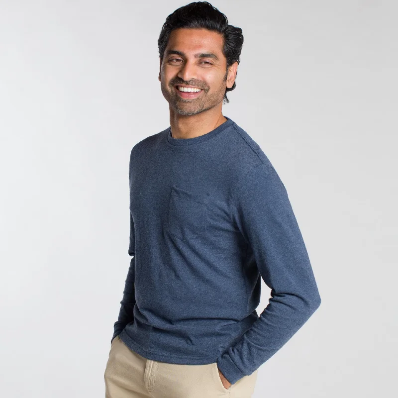 Heather Dark Navy Long Sleeve Pocket Tee