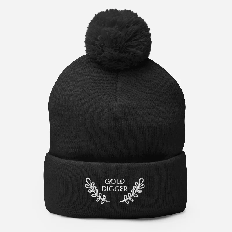 Hot Girl LOVE Money Gold Digger Embroidered Pom-Pom Beanie