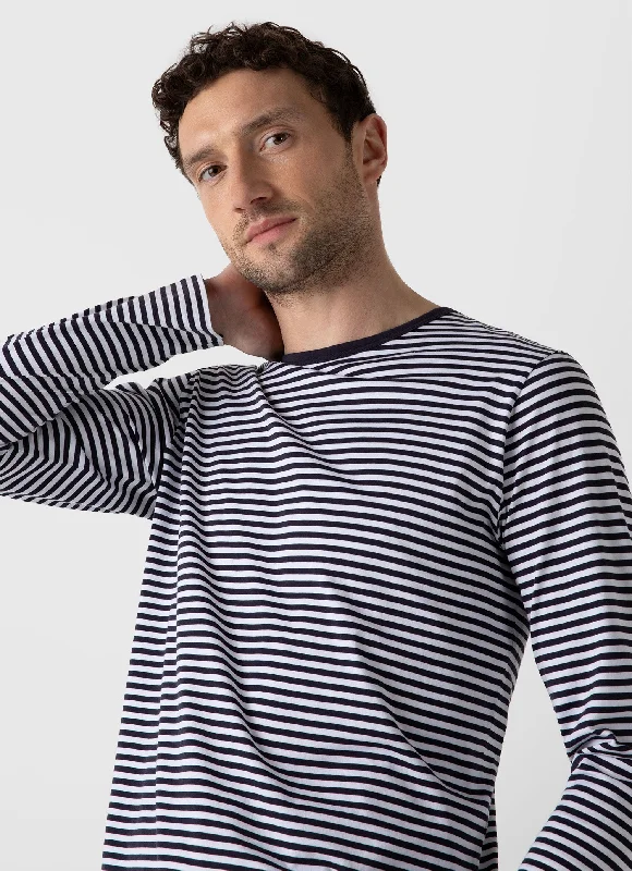 Men's Classic Long Sleeve T-shirt in Navy/White English Stripe