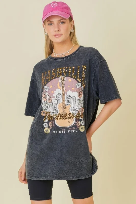 Hot Girl Nashville Music City In Charcoal Short Sleeve Graphic Tee