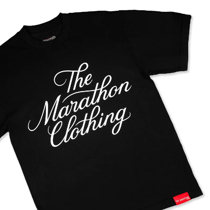 Marathon Stacked Script T-Shirt - Black/White