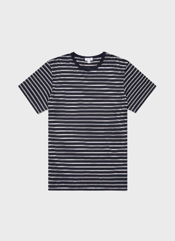 Men's Classic T-shirt in Navy/Ecru Tramline Stripe