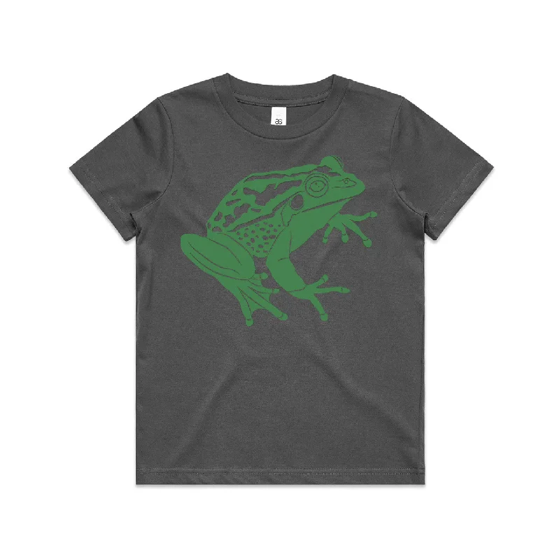 Green and Golden Bell Frog Kids Tee Charcoal