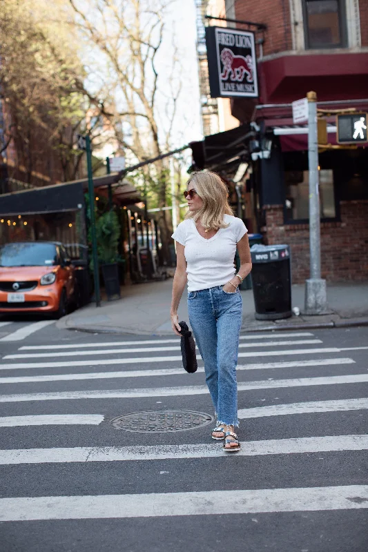 Pointelle V-Neck Tee - White