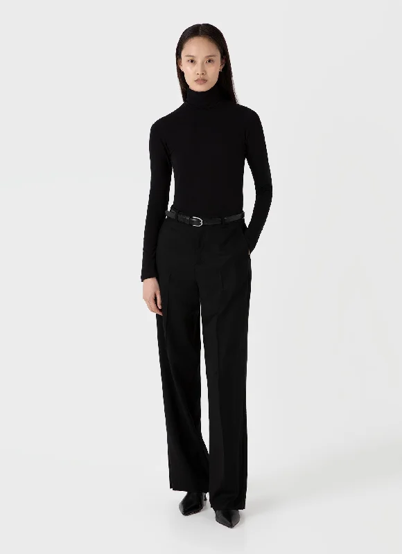 Women's Long Sleeve Roll Neck Top in Black